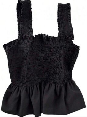 SHEIN Black Smocked Peplum Crop Top